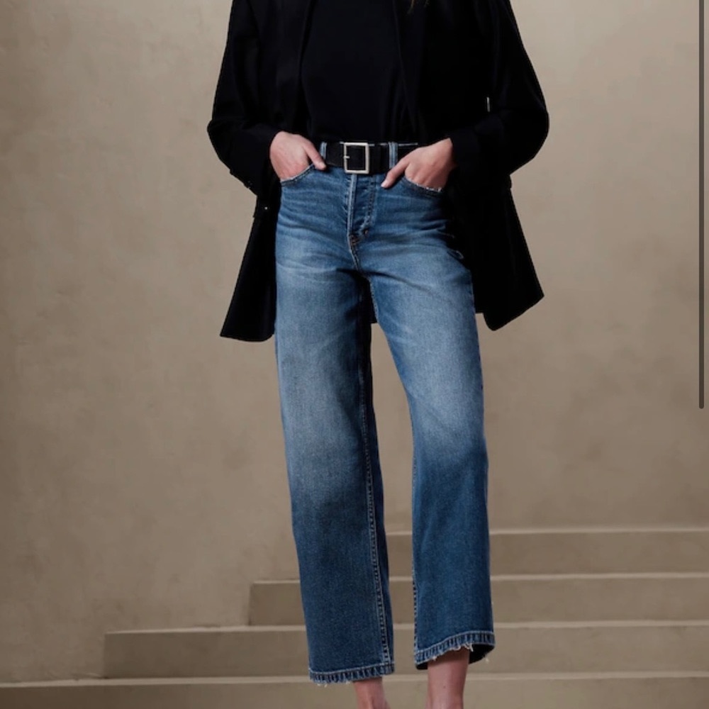 Banana Republic Dark wash high rise petite wide leg crop